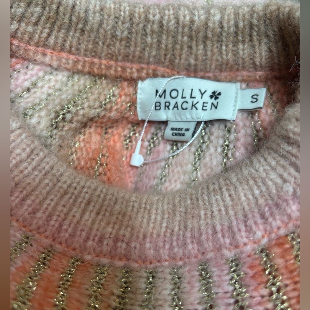MOLLY BRACKEN PINK ORANGE STRIPED OMBRÉ PASTEL BATWING KNITTED SWEATER SZ S NWOT - Picture 4 of 10